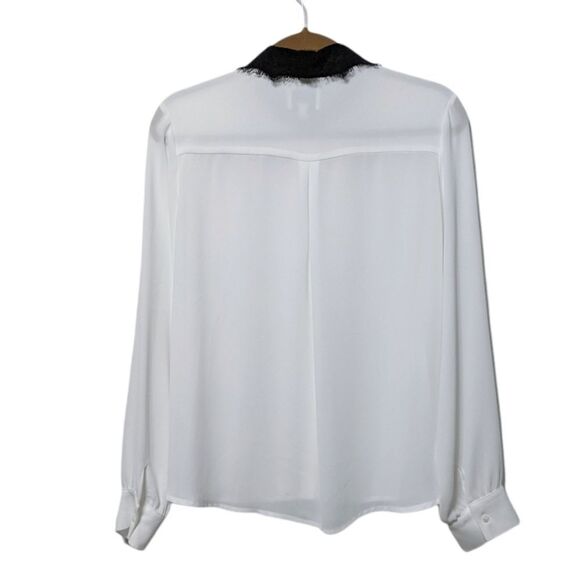 GREYLIN Sheer White Pleated Lace Collar Blouse M - Picture 5 of 8